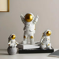 Astronaut Spaceman Statue Ornament Home Office Desktop Figurine Decors Set of 3 - Golden