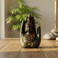 Black-Golden Handcrafted Meditating Palm Buddha Idol
